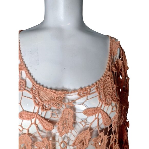 Ruby Brand Open Crotchet Lace Floral Tunic Top Size S Festival Boho Cover Up - Picture 2 of 7